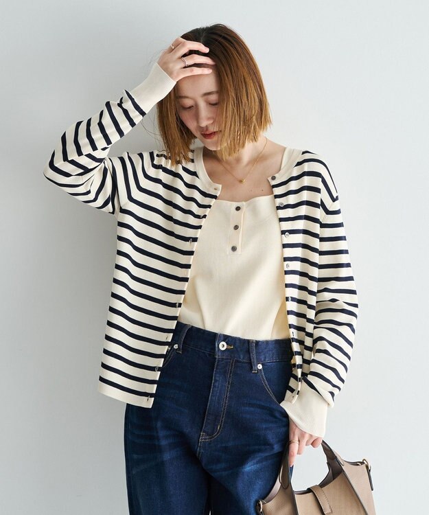 YECCA VECCA [UVカットマシンウォッシャブル]アンサンブルニット Border