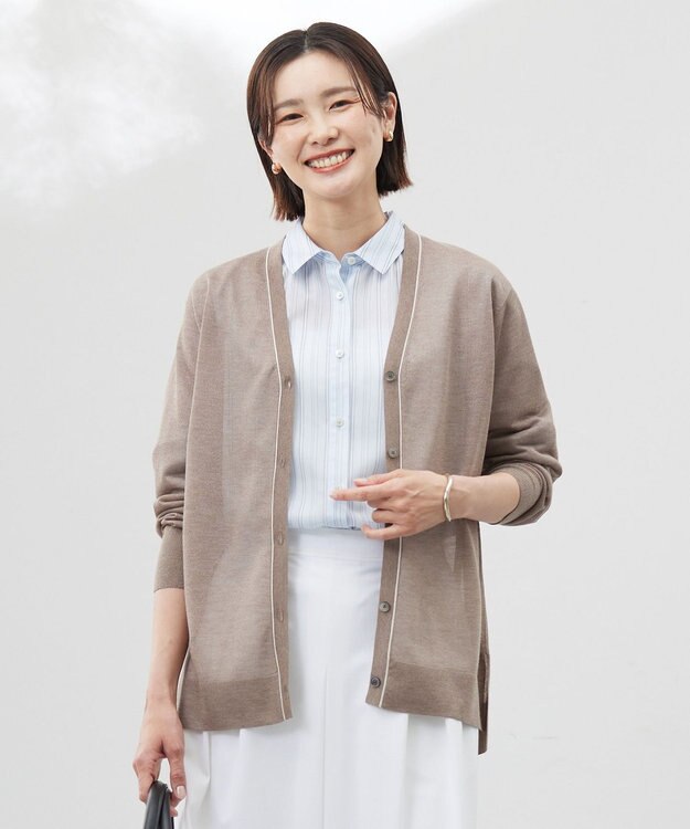 J.PRESS LADIES 【WEB限定カラーあり・洗える】Vis/Peスパーク ニット カーディガン モカ系