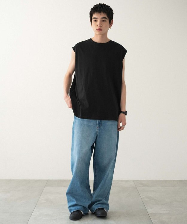 WEGO 【ユニセックス着用ITEM/MLサイズ展開/綿100%】スリーブレスコットンT ブラック
