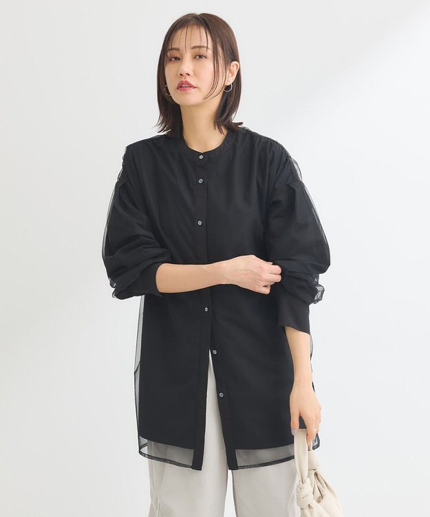 Green Parks ２Ｗａｙ　チュールドッキングシャツチュニック Black