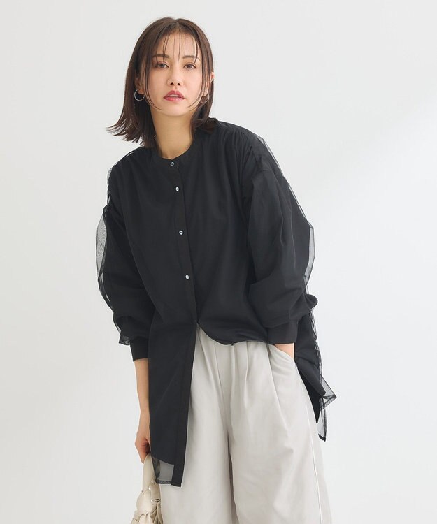 Green Parks ２Ｗａｙ　チュールドッキングシャツチュニック Black