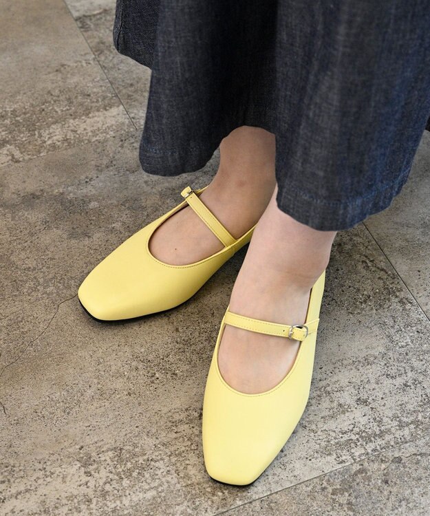 Pointer 日本製 本革ストラップ付きパンプス イエロー