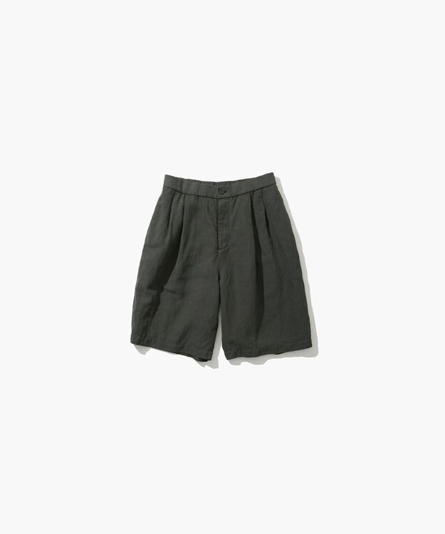 ATON COTTON LINEN VOILE | ツータックイージーショーツ - UNISEX DARK GREEN