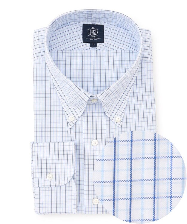 J.PRESS MEN 【KING SIZE】【PREMIUM PLEATS / 形態安定】タッタソールチェック ドレスシャツ / B.D. ワイン系3