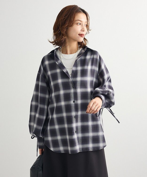 Green Parks ・ＥＬＥＮＣＡＲＥ　ＤＵＥ　チェックギャザーシャツ Black