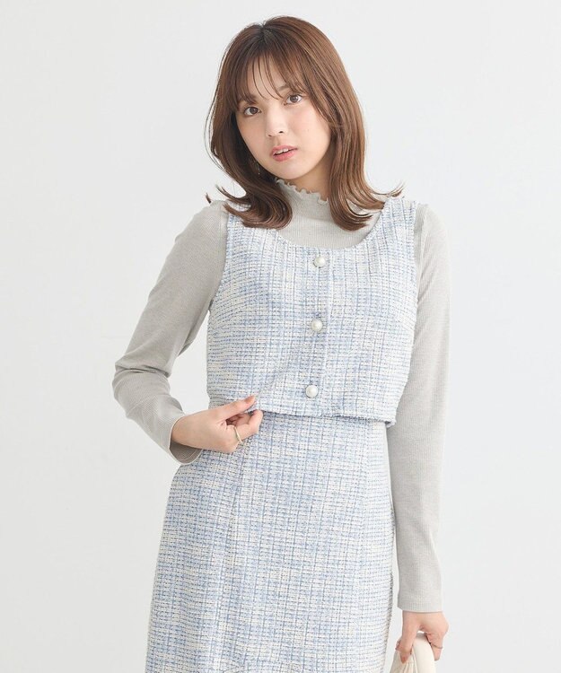 earth music&ecology カットソーツイードビスチェ Blue