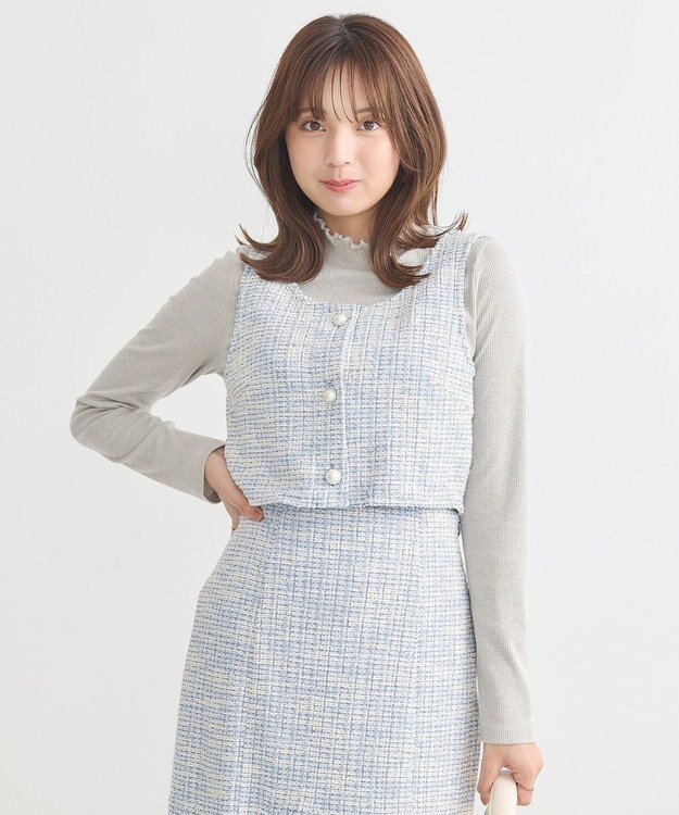 earth music&ecology カットソーツイードビスチェ Blue