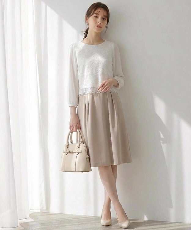 ANY SIS S 【洗える】レースコンビバックサテン ワンピース ベージュ