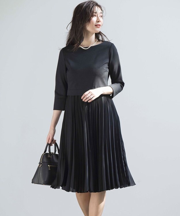 組曲 L 【KUMIKYOKU NAVY】ジャージーコンビプリーツ ワンピース ブラック系