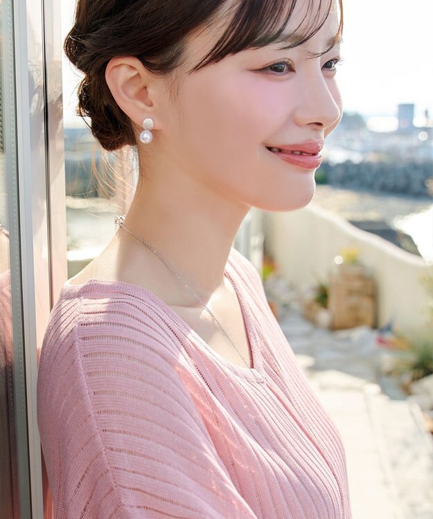Tiaclasse 【金属アレルギー対応】グリッターパールピアス・イヤリング ピアス：ピンクゴールド