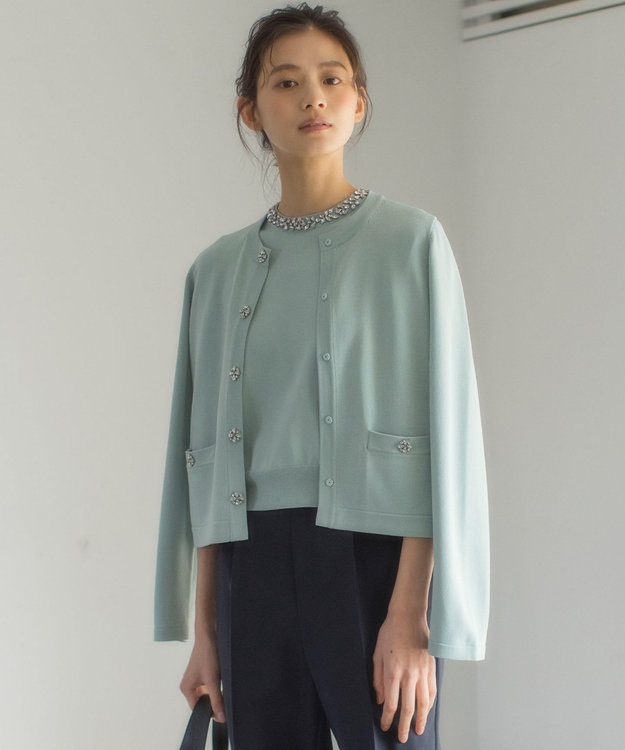組曲 【WEB限定】ビジューニット ジャケット ミントグリーン系