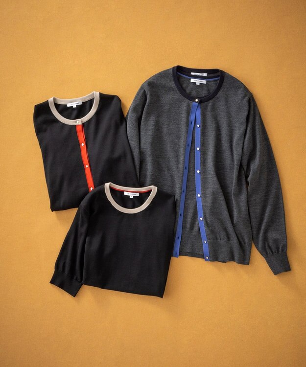 23区 L 【洗える/アンサンブル対応】サステナブルウール バイカラー カーディガン チャコールベース