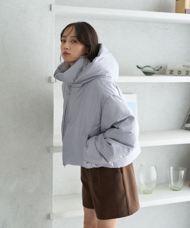 earth music&ecology 2wayパファー ショートブルゾン ブルーグレー