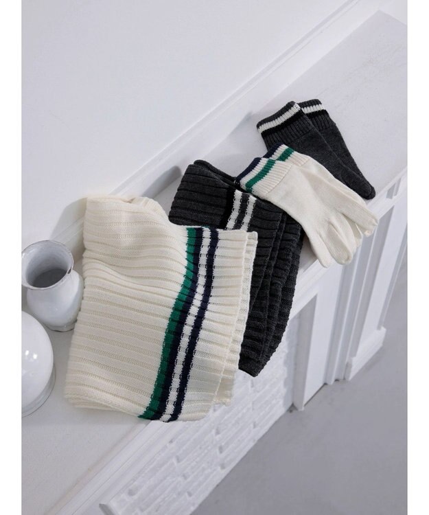 Green Parks ＳＥＴ２点　ボーダーニットマフラー＋手袋 Gray