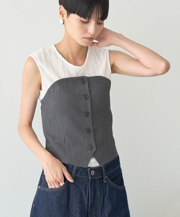 AMERICAN HOLIC 【2WAY】イージーケアフロントボタンビスチェ Gray Mixture