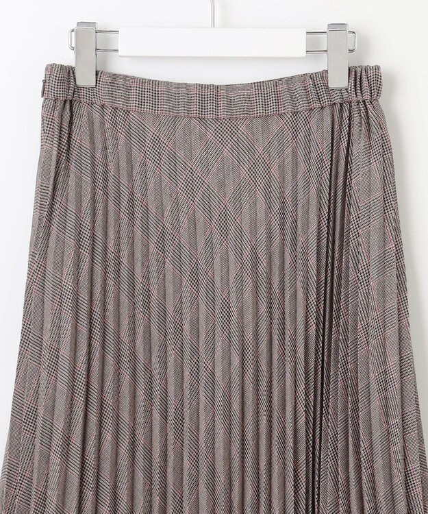 J.PRESS LADIES L 【洗える】テトロンレーヨンビエラ チェック プリーツ スカート ダークブラウン×パープル系