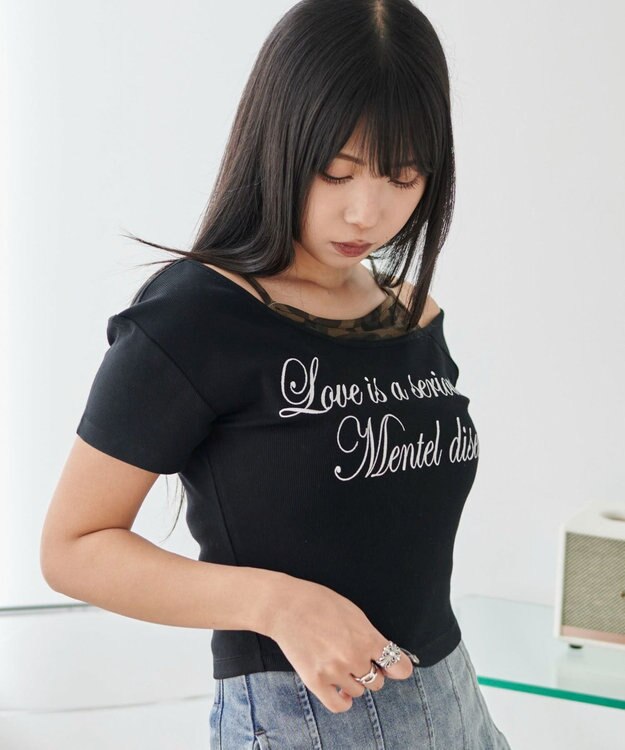 WEGO ドッキングオフショルデザインちびT ブラック