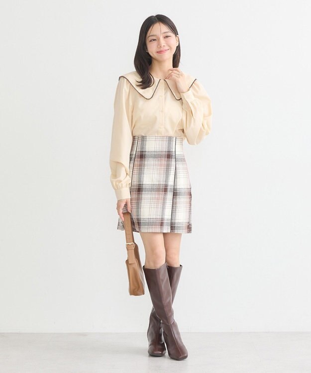 earth music&ecology 配色ピコレースブラウス Light Beige