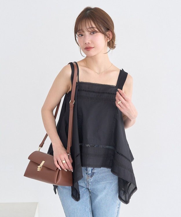 earth music&ecology 軽量フラップ三層ショルダーバッグ Black