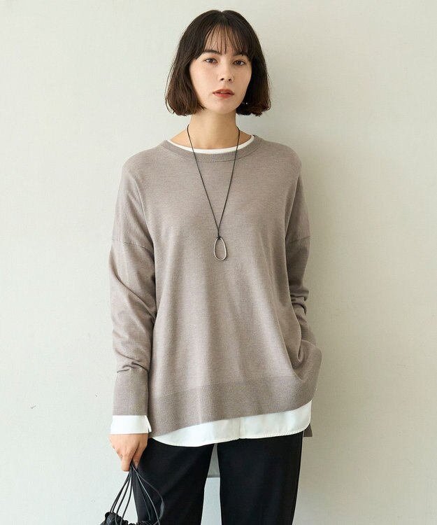 UNFILO L マイビューティニット ワイドクルーネック モカ