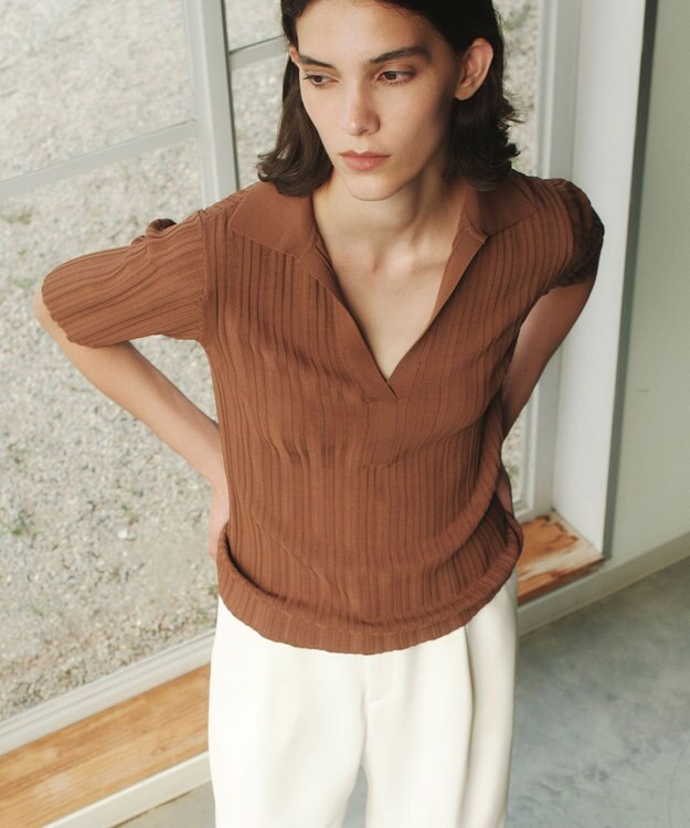 BEIGE， LABRADO / ランダムリブ スキッパーニット Brown