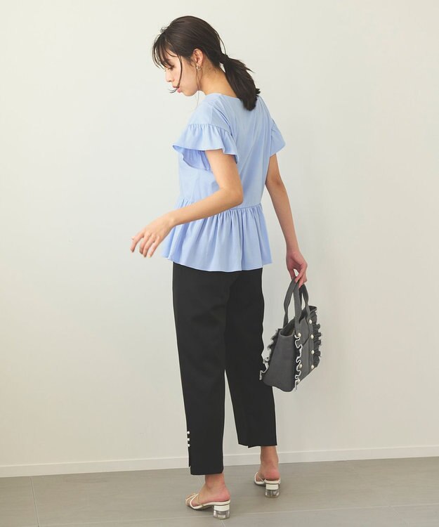 Feroux 【UVケア】フリルスリーブペプラム カットソー スカイブルー系