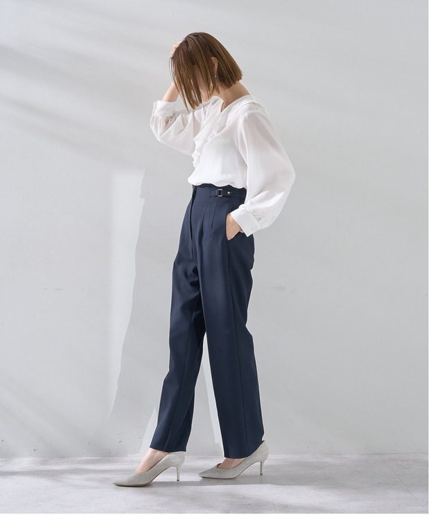 YECCA VECCA サイドベルテッドハイウエストパンツ Navy