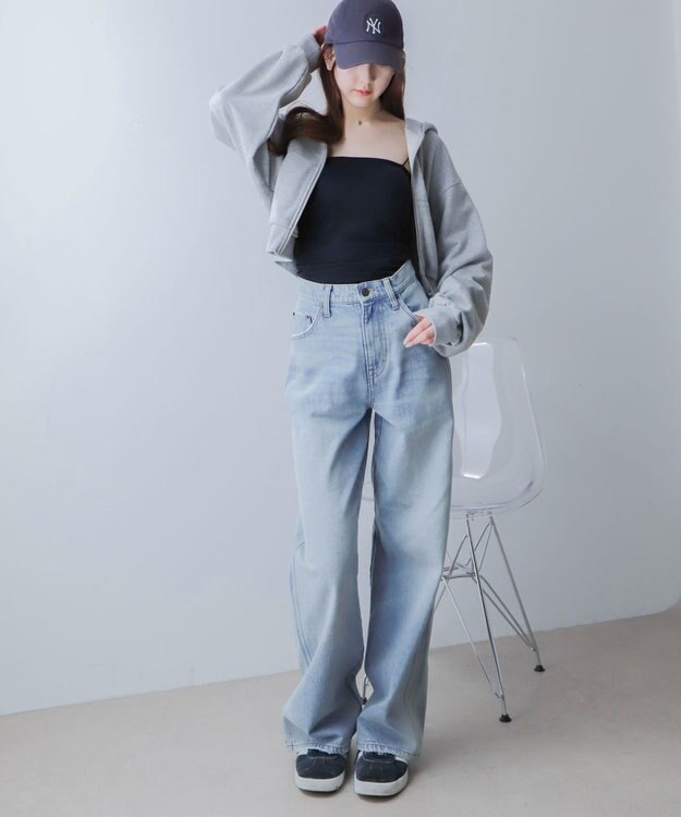 WEGO ショートZIPパーカー 杢グレー