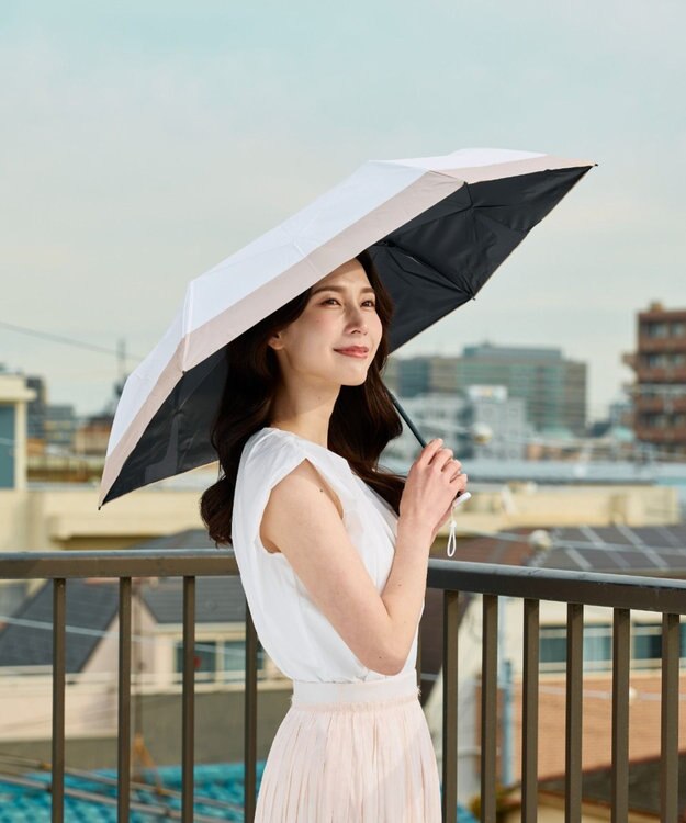 MOONBAT 【遮光100％/晴雨兼用】kowaza コワザ ライトウェイトカーボン ボーダー 折りたたみ傘 簡単に畳める傘 コンパクト 50cm ホワイト