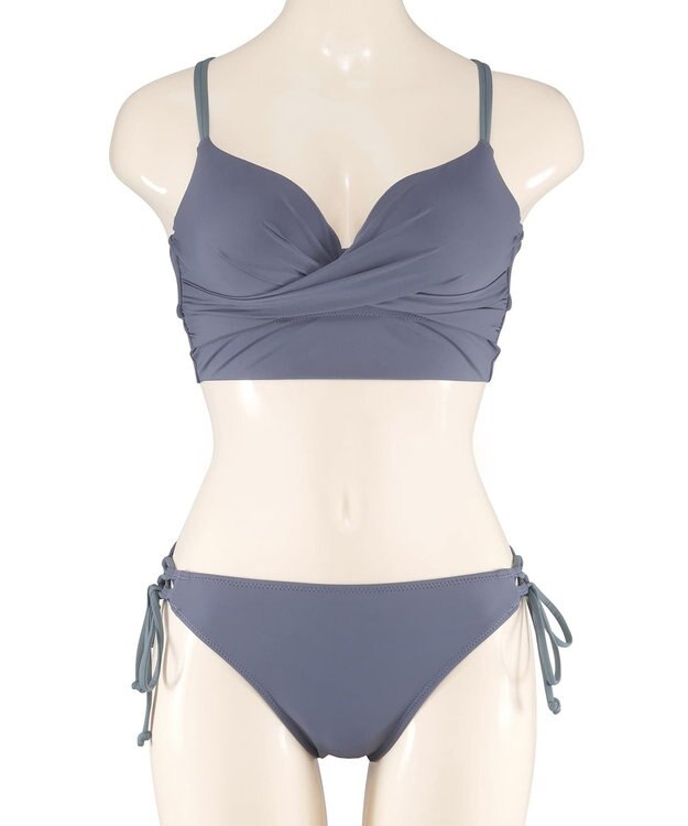 San-ai Resort（三愛水着楽園） 【WEB限定商品】【UPF50＋】ワコール共同開発ノンワイヤーなのにぷっくり美胸を作る【ダブルアップ】　ノンワイヤービスチェビキニ M1 M2 L1　　【San-ai Resort（サンアイリゾート）】 ネイビー×グリーン