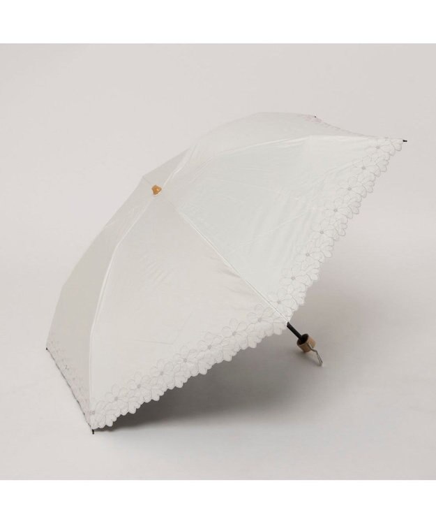 UNBILLION カシュネ cachenez / 【晴雨兼用】【日傘】UV カット率99％以上 PU軽量フラワー刺繍ミニ折りたたみ傘 ホワイト