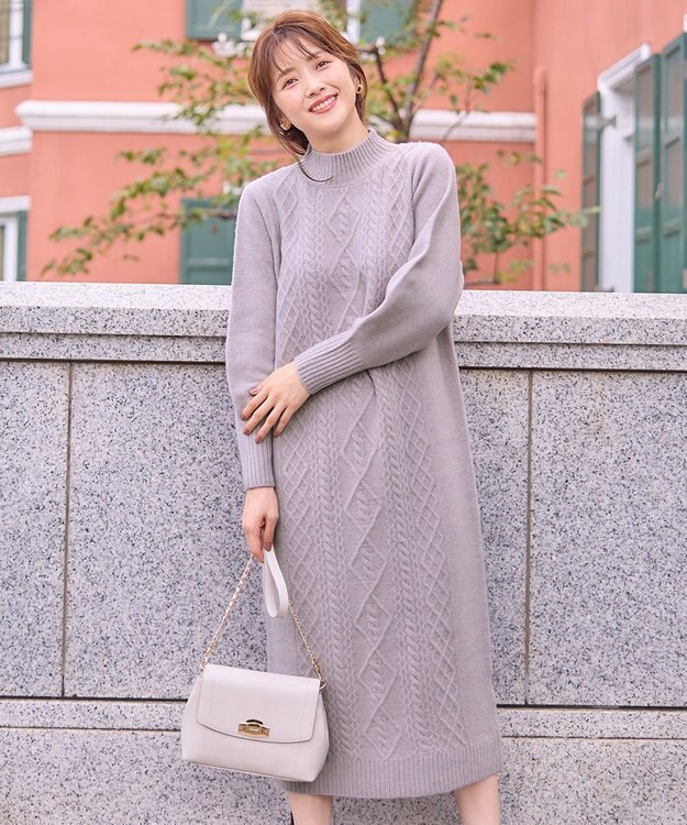 ANY SIS 【洗える】ハイネックケーブルニット ワンピース ラベンダー