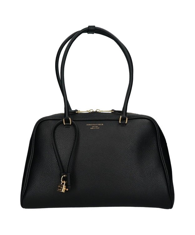INTER-CHAUSSURES 【CHRISTIAN VILLA】チャーム付きシュリンクレザーハンドバッグ ブラック