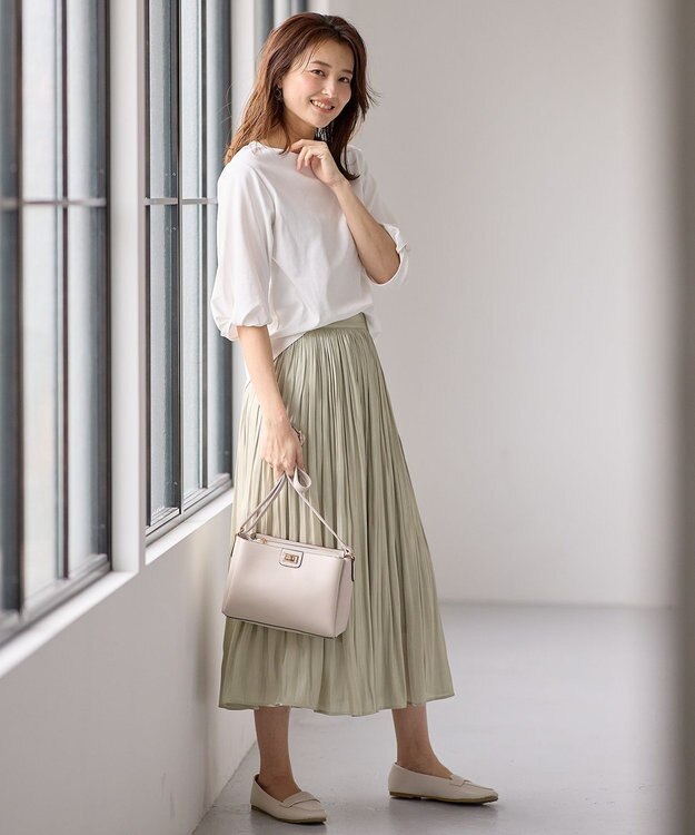 ANY 【ウエストゴム】シャイニーギャザースカート シャンパンゴールド