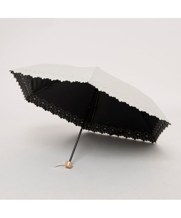 UNBILLION カシュネ cachenez / 【晴雨兼用】【日傘】UV カット率99％以上 PU軽量フラワー刺繍ミニ折りたたみ傘 ホワイト