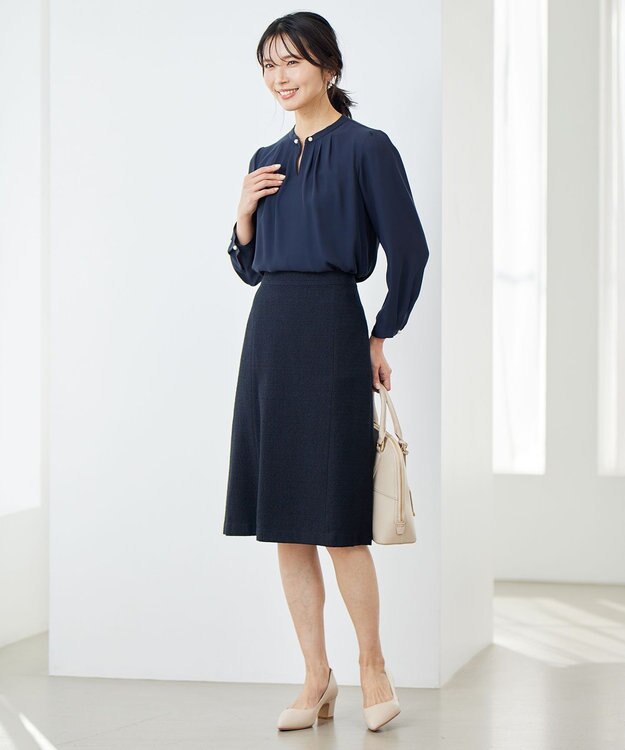 23区 L 【洗える】シルキーデシン パールモチーフ カットソー ネイビー系