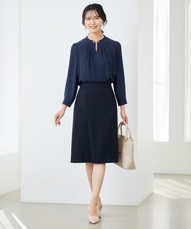 23区 L 【洗える】シルキーデシン パールモチーフ カットソー ネイビー系