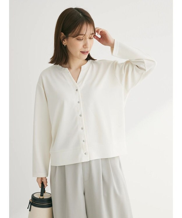 Green Parks カットジョーゼットドットボタンカーディガン Off White