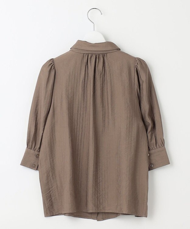 Feroux 【洗える】リボンタイパフスリーブ ブラウス ダークブラウン系