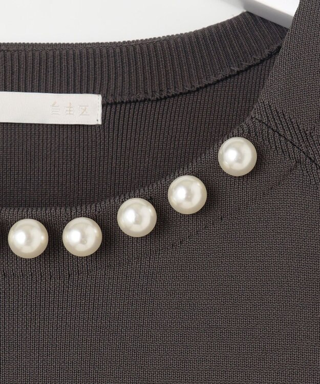 自由区 L 【洗える】パールディティールニット ワンピース ダークグレー