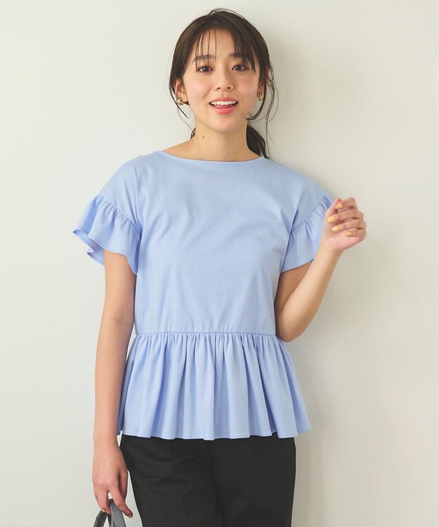 Feroux 【UVケア】フリルスリーブペプラム カットソー スカイブルー系