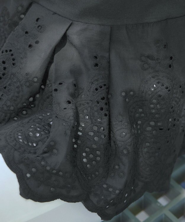 Tiaclasse 【洗える】刺繍レースドッキングカットソートップス チャコールグレー