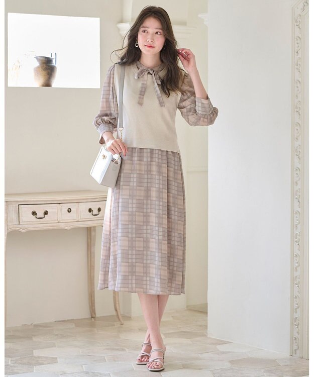 ANY SIS 【2SET】ニットジレワンピース セット ベージュ系