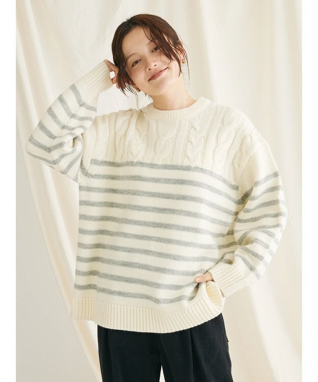 CRAFT STANDARD BOUTIQUE ケーブル×ボーダードッキングプルオーバー Border Ivory
