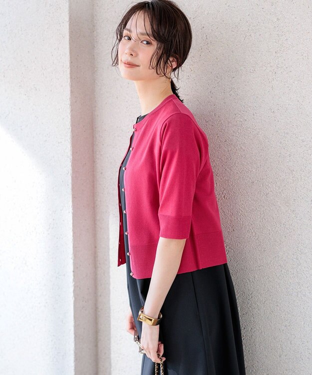 組曲 【先行予約】シアーニット5分袖 カーディガン チェリーローズ系
