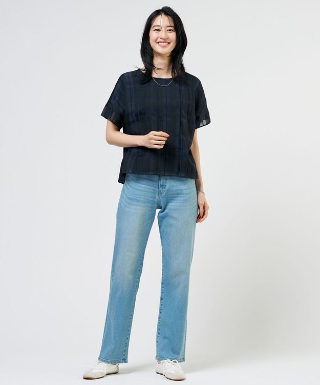 J.PRESS LADIES L 【一枚で着映え】シャドーチェック カットソー ネイビーチェック系