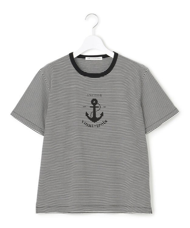 23区 【洗える】アンカーロゴプリント 半袖 Tシャツ ブラック×ホワイトボーダー