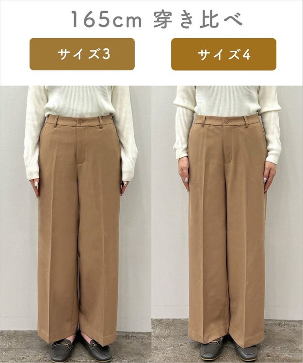 ANY L 【洗濯機可/ストレッチ/ウエストゴム/裏起毛】マルチファンクションストレッチワイドパンツ キャメル