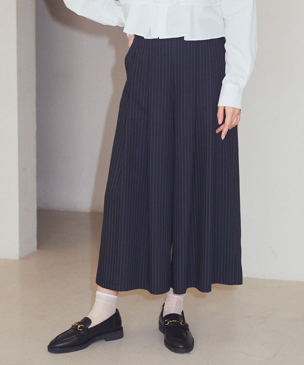 earth music&ecology 選べる丈タックスカーチョ Stripe Navy