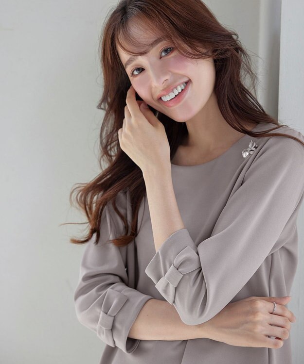 Tiaclasse 【洗える】リボン袖ポンチトップス グレージュ